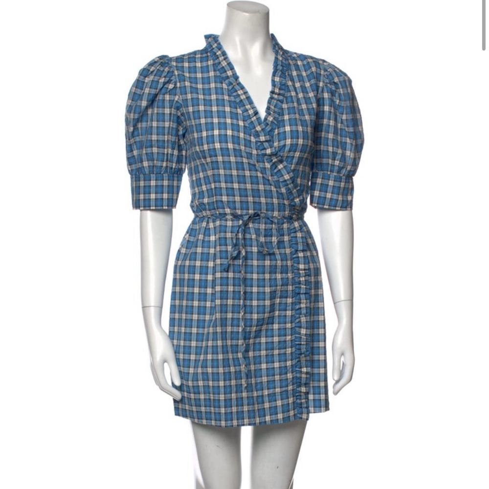Ganni wrap dress with puff sleeve